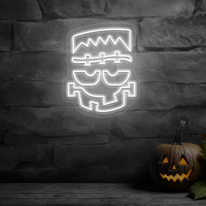 Frankenstein Face Neon Sign | White