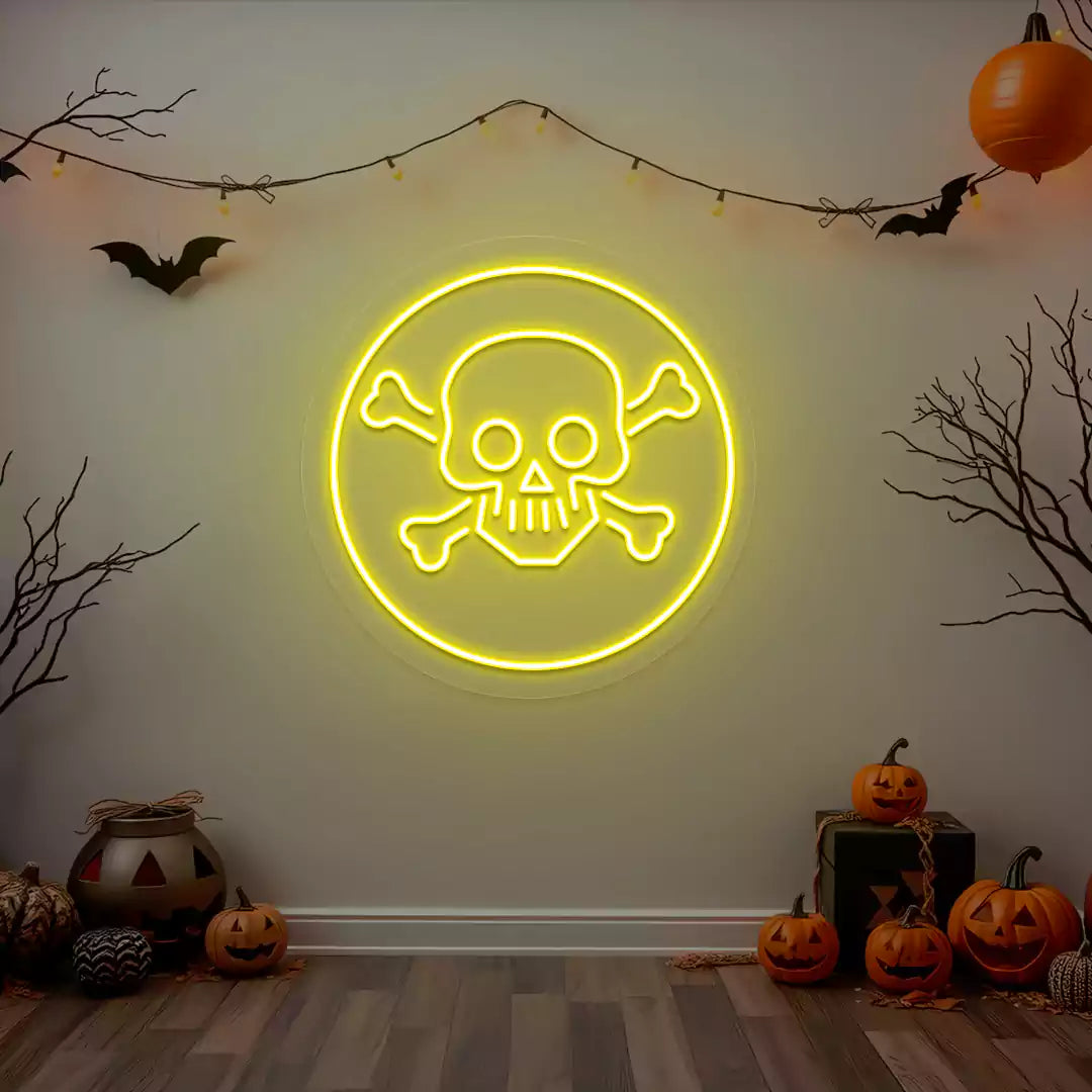 Skull and Crossbones Neon Sign | Yellow