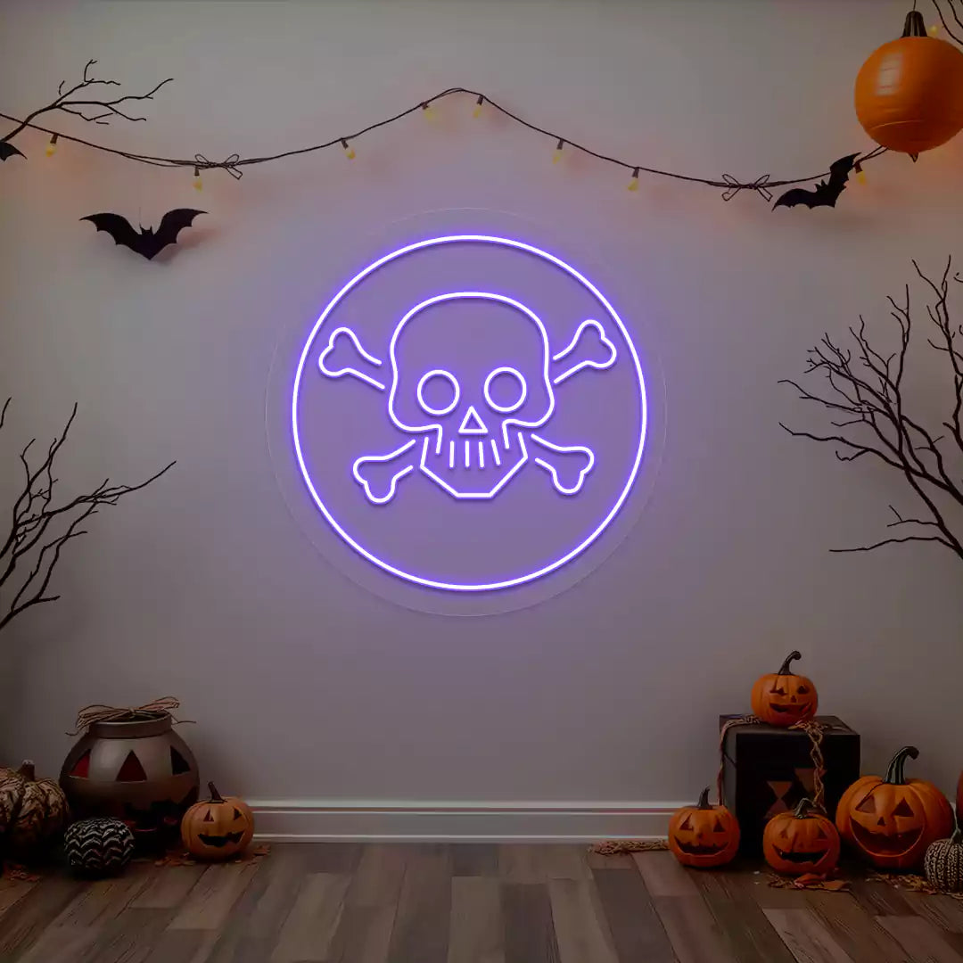 Skull and Crossbones Neon Sign | Purple