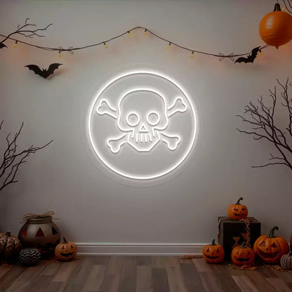 Skull and Crossbones Neon Sign | White