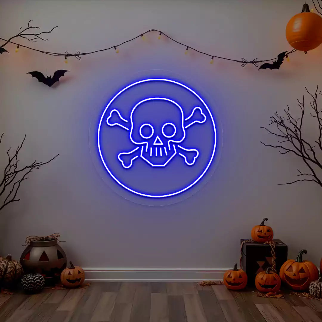 Skull and Crossbones Neon Sign | Blue