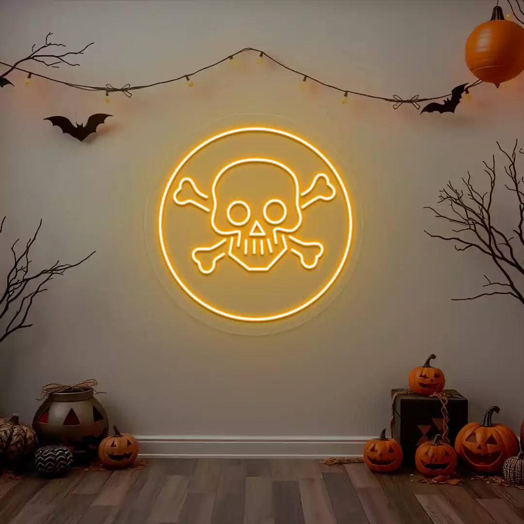 Skull and Crossbones Neon Sign | Orange
