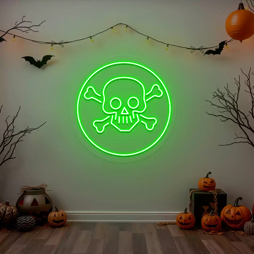 Skull and Crossbones Neon Sign | Green