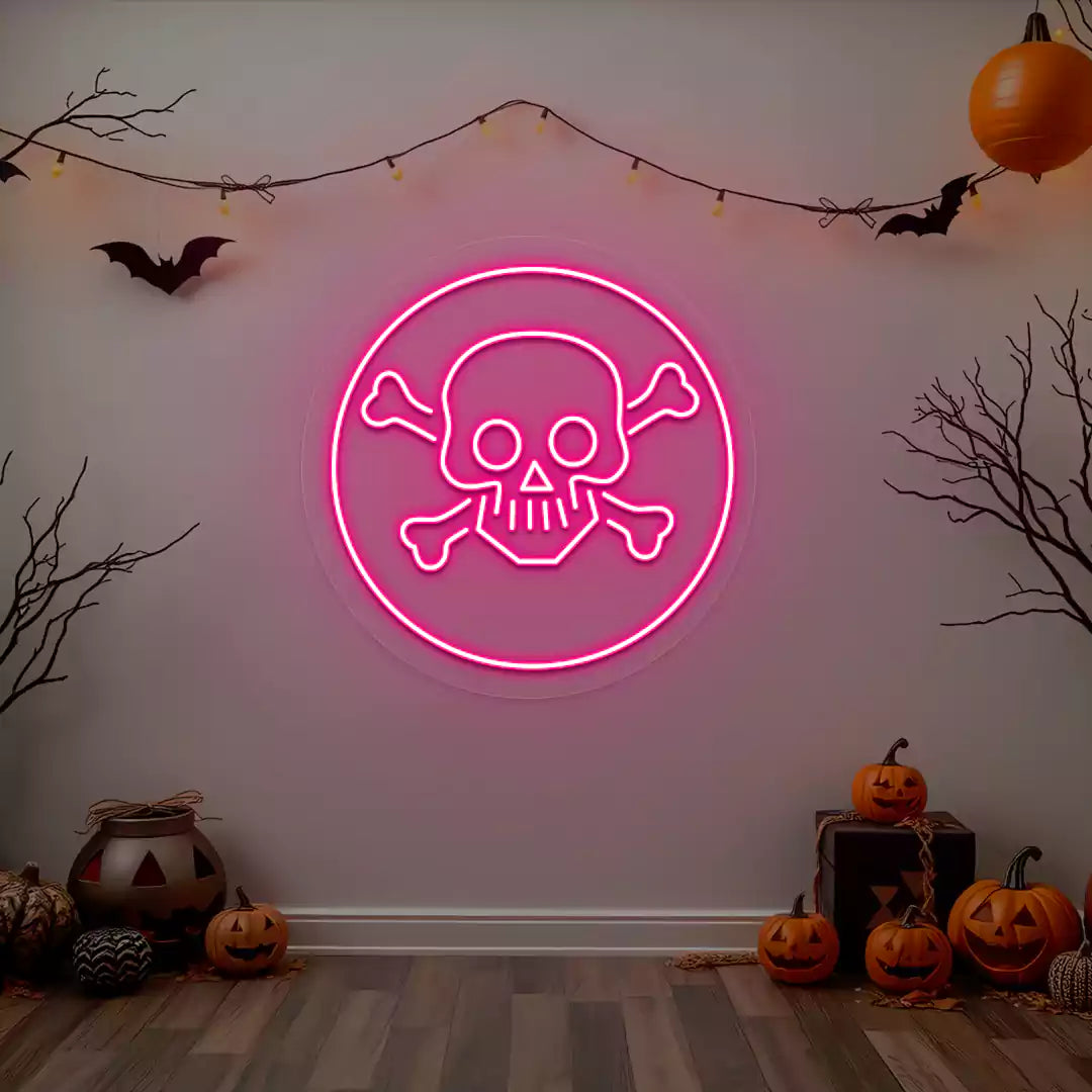 Skull and Crossbones Neon Sign | Pink