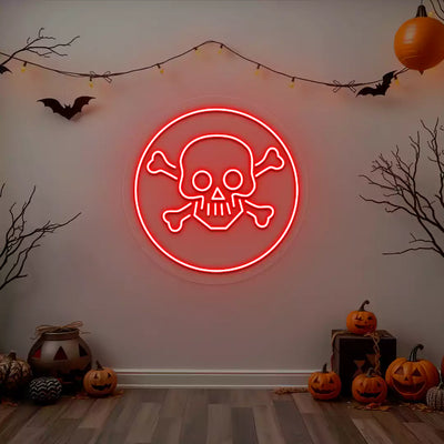 Skull and Crossbones Neon Sign | Red