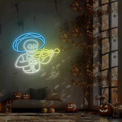 Mariachi Skeleton Neon Sign | Yellow