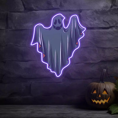 Ethereal Smiling Ghost Neon Artwork | Purple