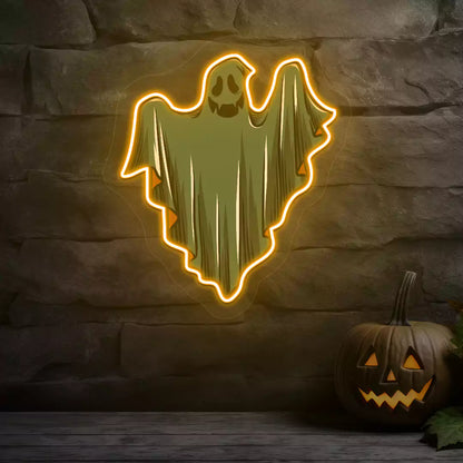 Ethereal Smiling Ghost Neon Artwork | Orange