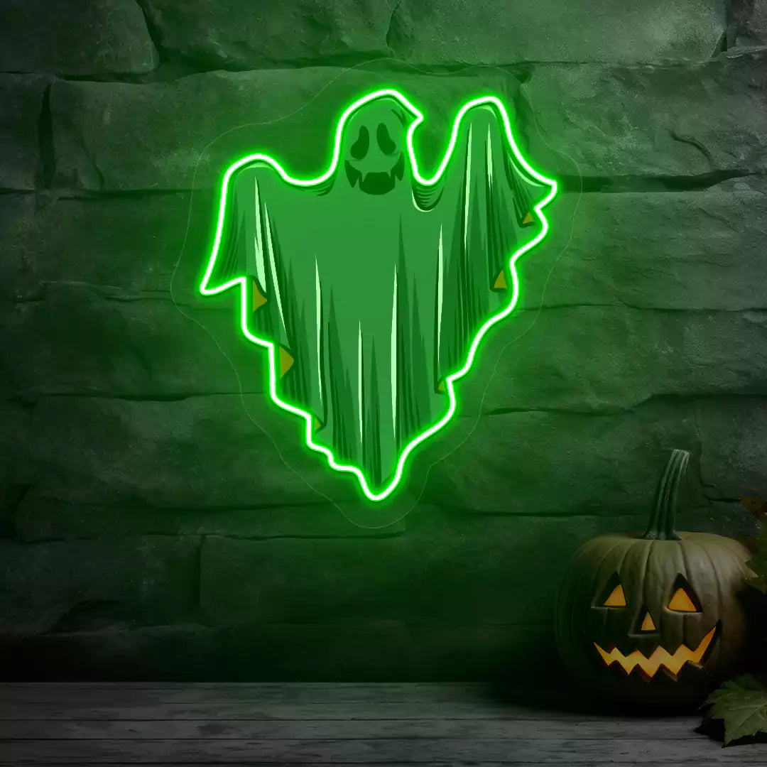 Ethereal Smiling Ghost Neon Artwork | Green