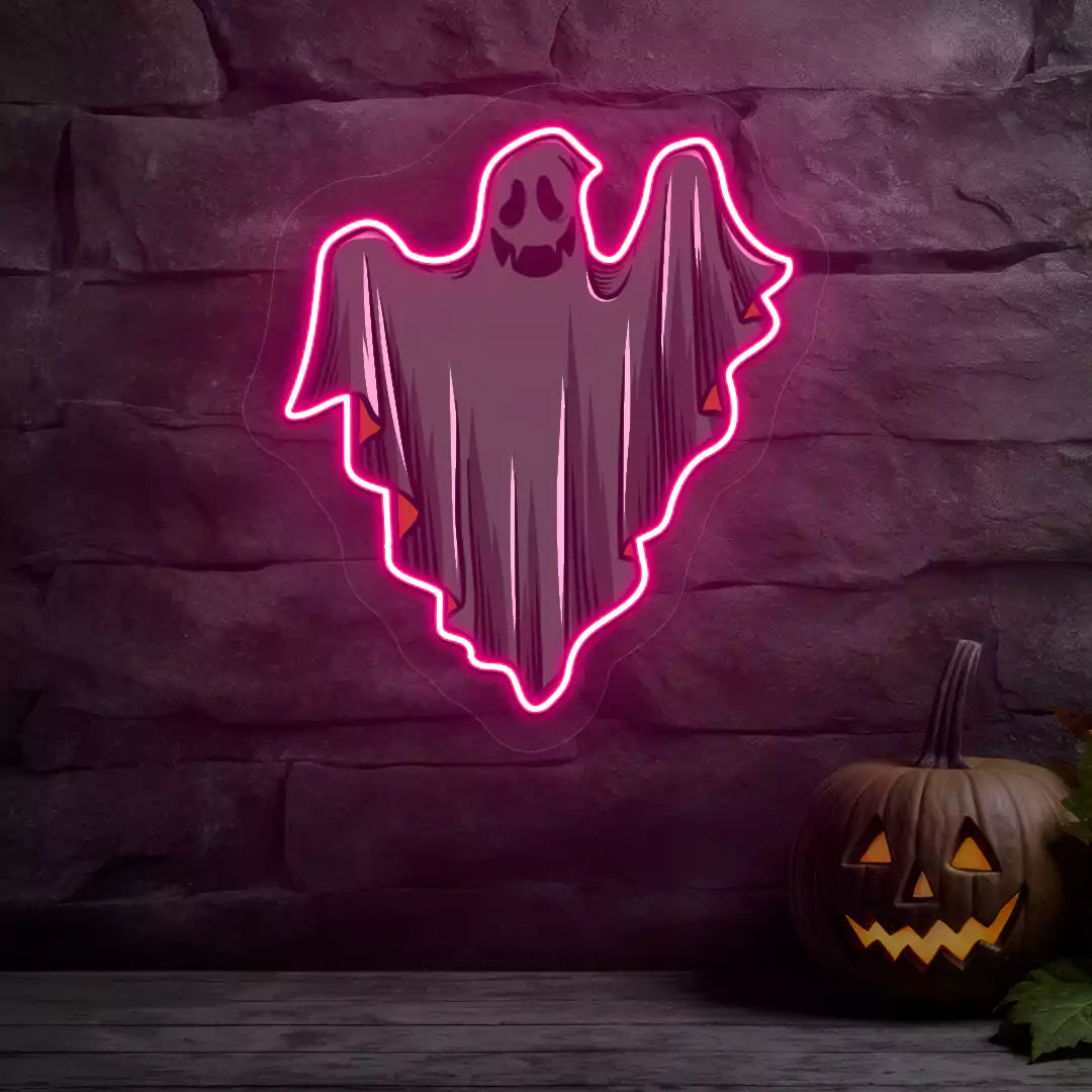Ethereal Smiling Ghost Neon Artwork | Pink