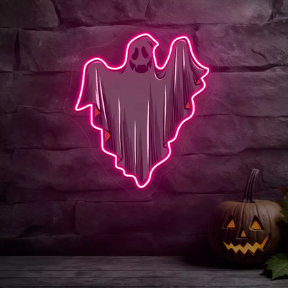 Ethereal Smiling Ghost Neon Artwork | Pink