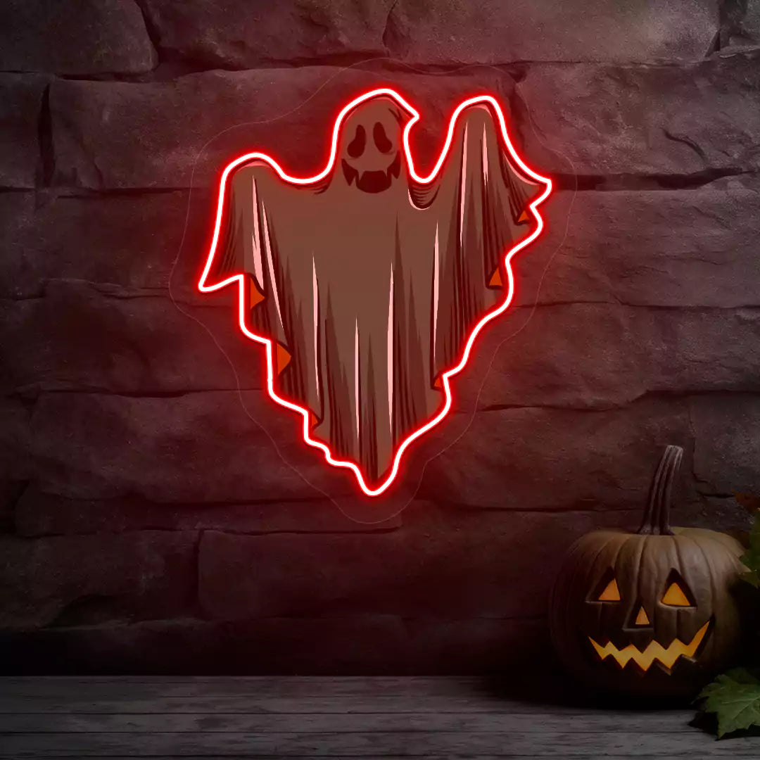 Ethereal Smiling Ghost Neon Artwork | Red