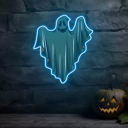 Ethereal Smiling Ghost Neon Artwork | Iceblue