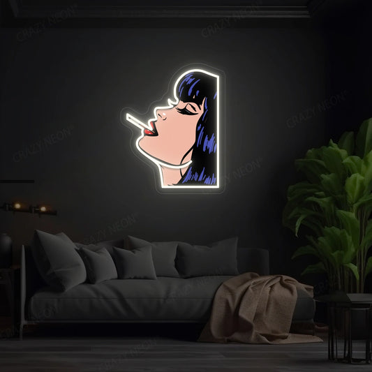 Woman smoking cigarette Pop art neon sign | warmwhite 