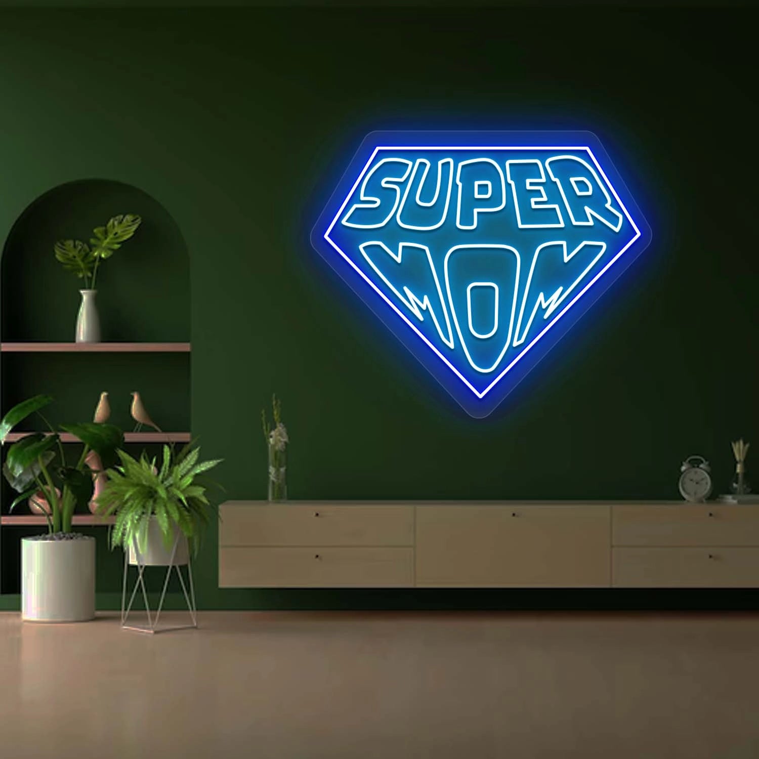 Super Mom Led Neon Sign | Ice Blue 