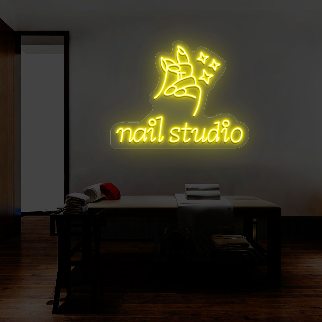 Nail Studio With Hand Neon Sign | CNUS014402 | Yellow