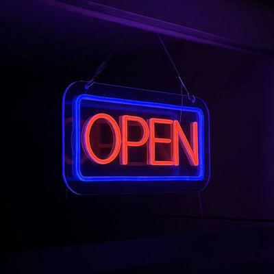 Rectangle Shape Open Neon Sign (Red-Blue)