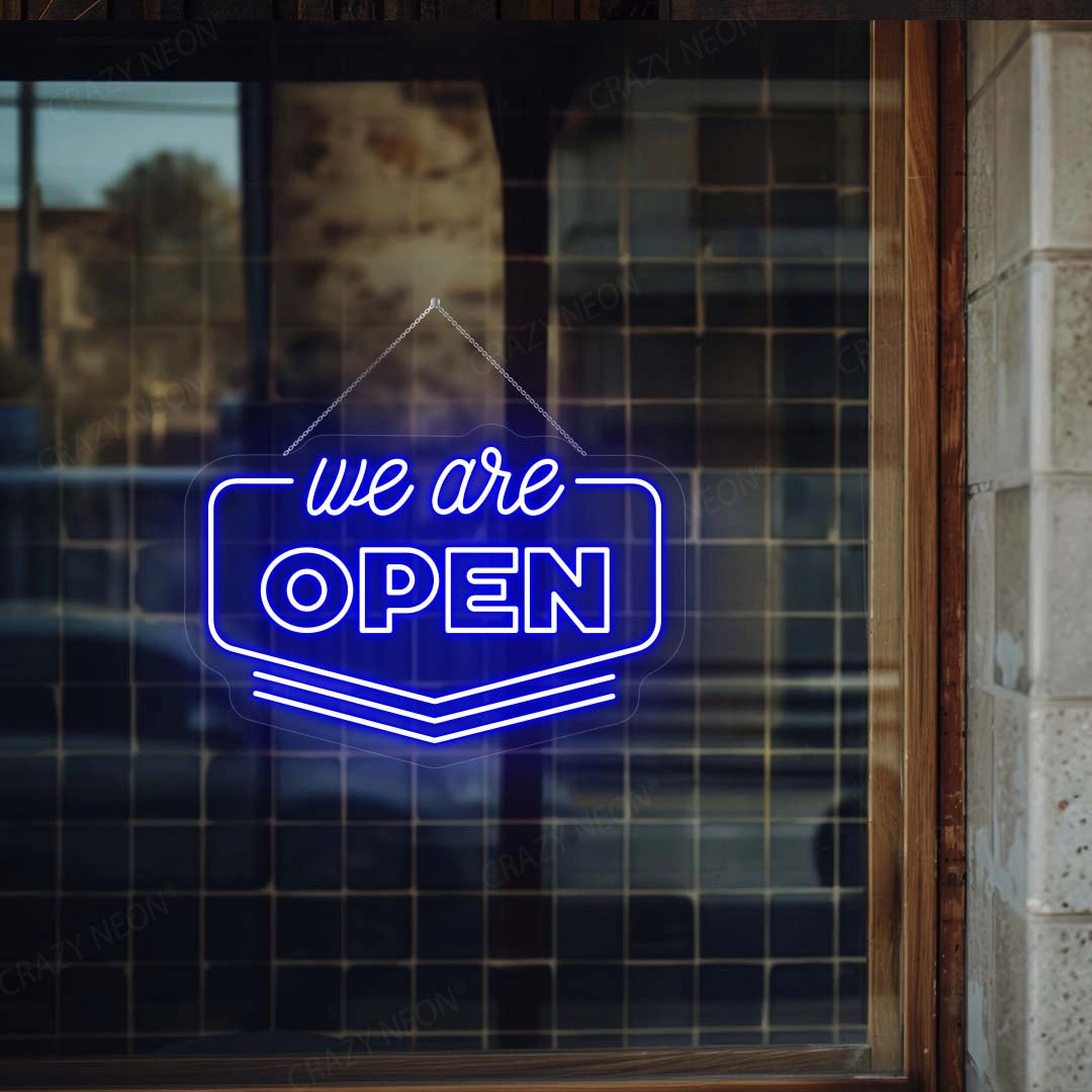 We Are Open Downward Arrow Sign | Blue