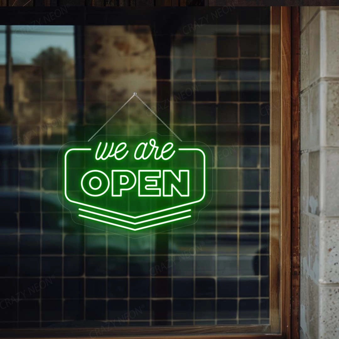 We Are Open Downward Arrow Sign | Green