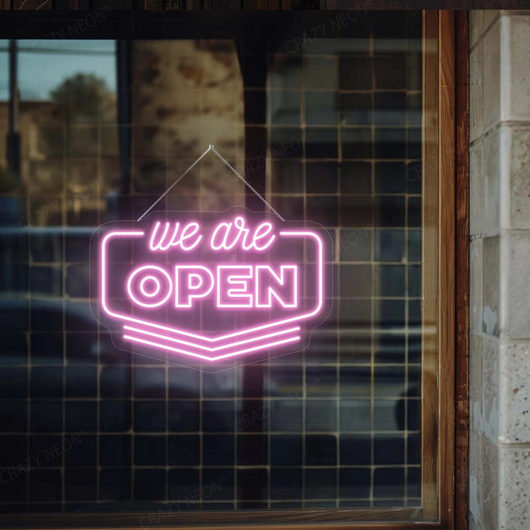 We Are Open Downward Arrow Sign | Pink