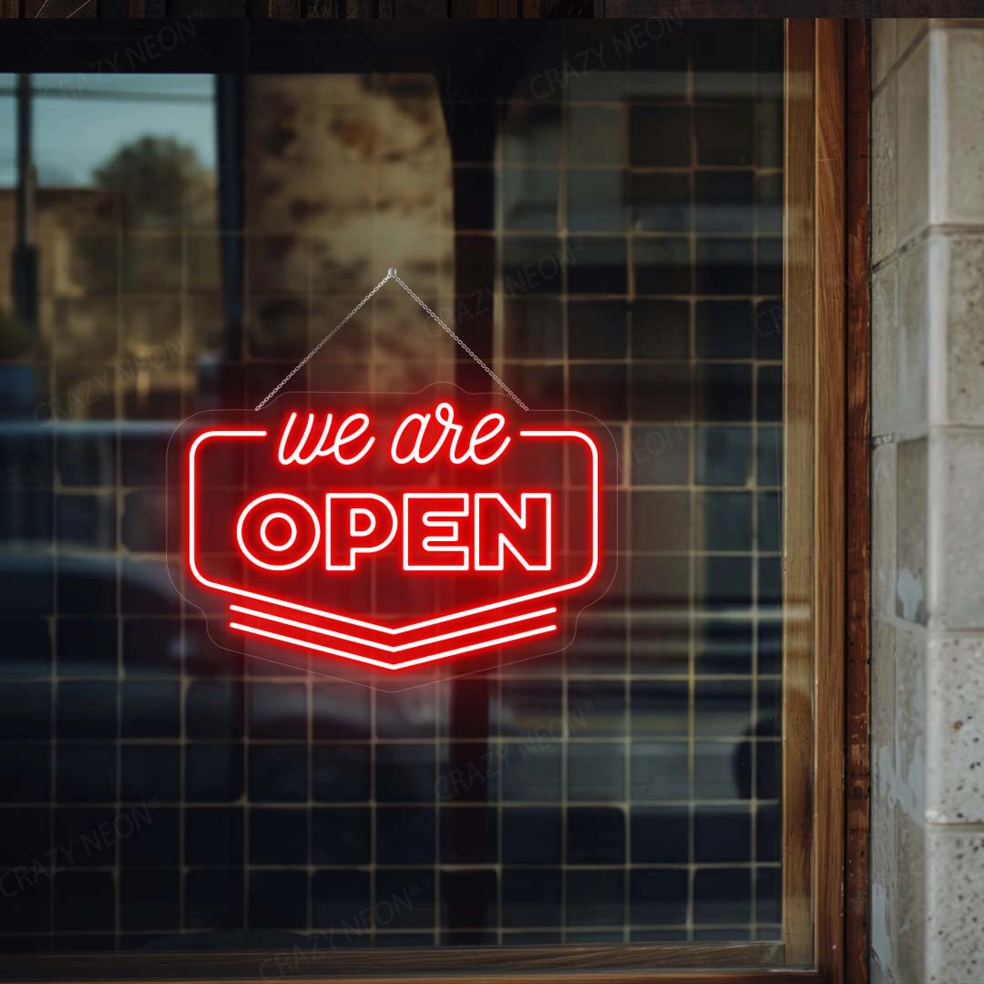 We Are Open Neon Sign with Downward Arrow | CRAZY NEON – Crazy Neon