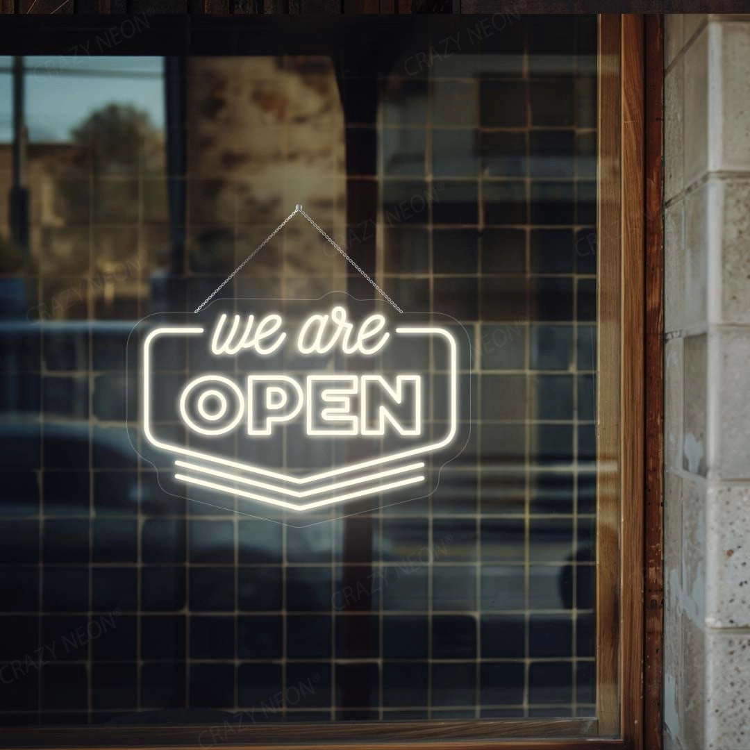 We Are Open Downward Arrow Sign | warmwhite