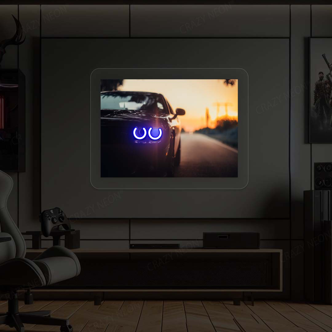 Challenger Headlight Neon Artwork | Blue