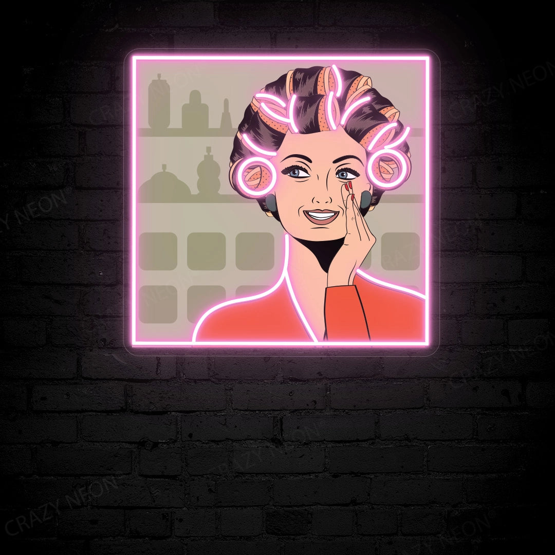 Chic Curly Hair Girl Art Work Neon Sign