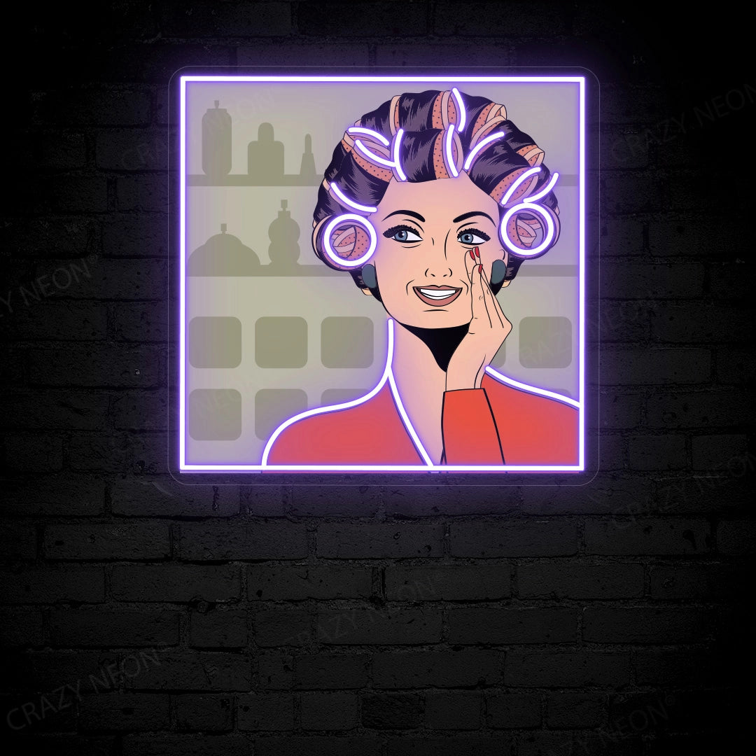 Chic Curly Hair Girl Art Work Neon Sign