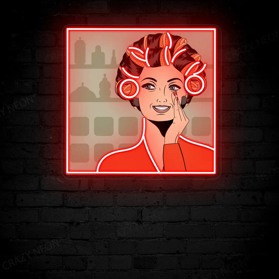 Chic Curly Hair Girl Art Work Neon Sign