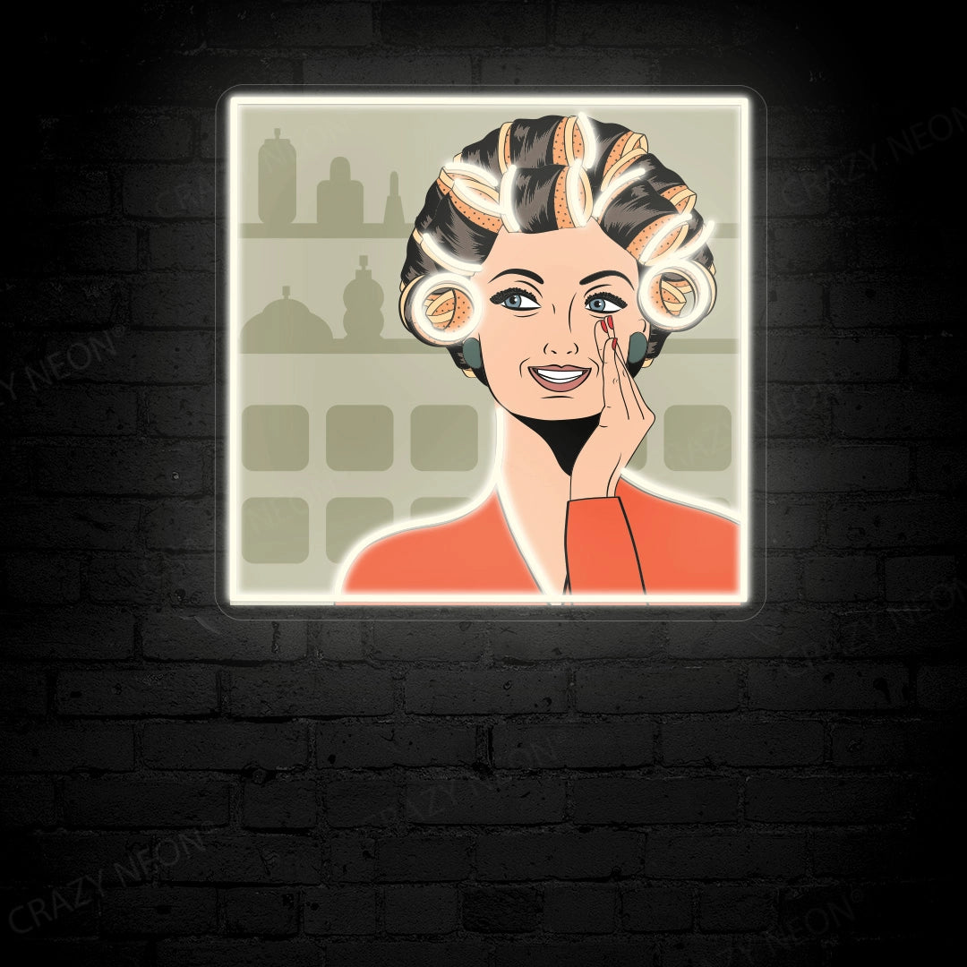 Chic Curly Hair Girl Art Work Neon Sign