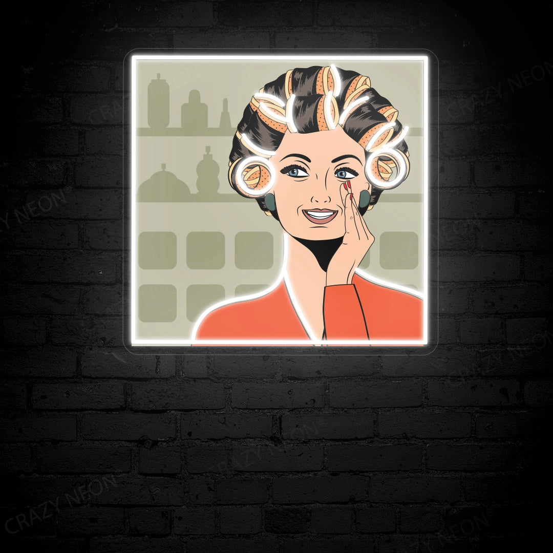 Chic Curly Hair Girl Art Work Neon Sign