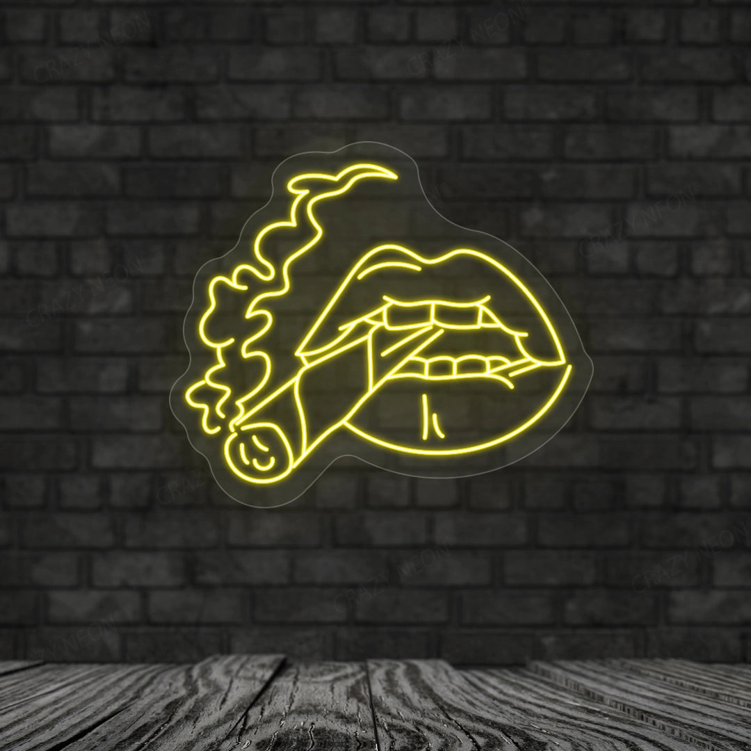 Cigarette in Mouth Neon Sign | Yellow