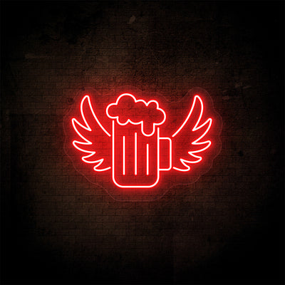 Beer Mug With Angel Wings Neon Sign | Red