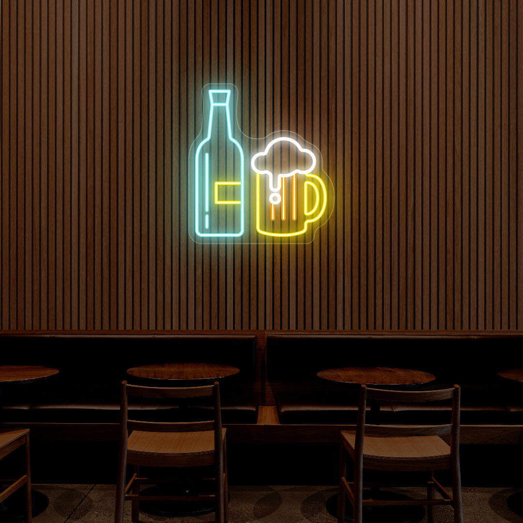 Beer Bottle Mug Bar Neon Sign