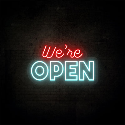 We’re Open Neon Sign | Multicolor | Iceblue