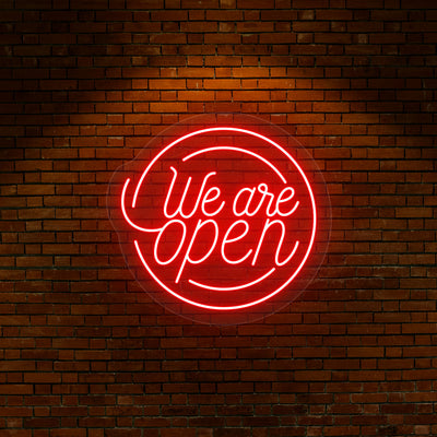 We Are Open Round Neon Sign | Red
