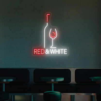 red and white wine and glass bar neon sign mounted on a wall