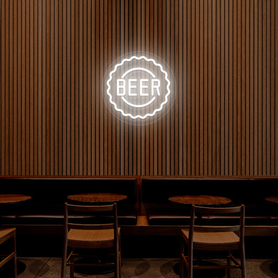 Beer Cap Neon Sign | White