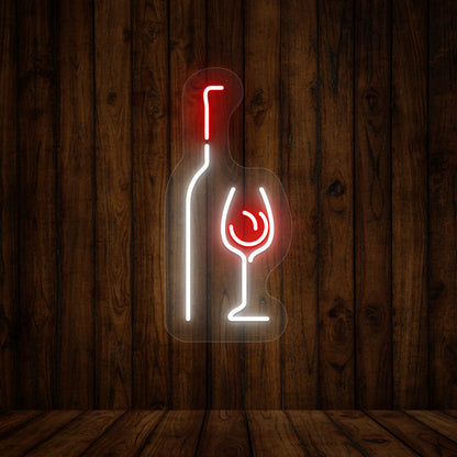 Elegant Wine Glass With Bottle Neon Sign | Red - White