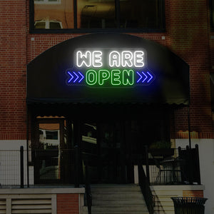 We Are Open Multicolor Sign with Horizontal Arrow