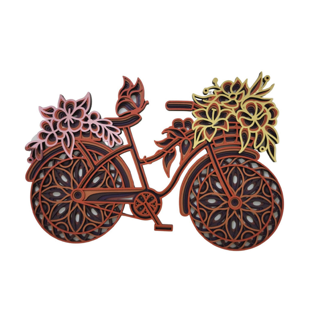 3D Bicycle With Flowers Mandala Art Wall Decor