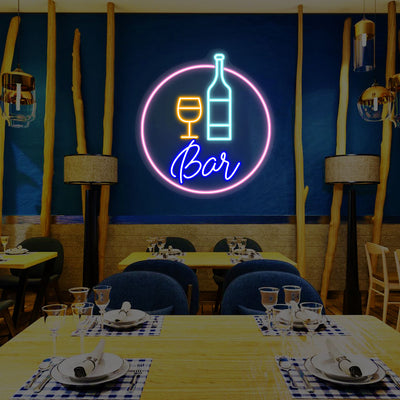 Bottle-Glass Bar Neon Sign | Blue