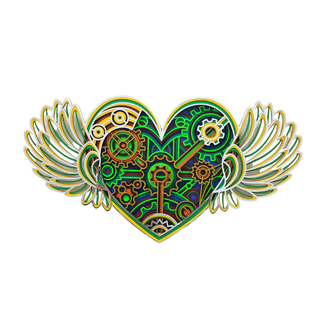 3D Gear Heart With Wings Mandala Art Wall Decor - CNUS000245