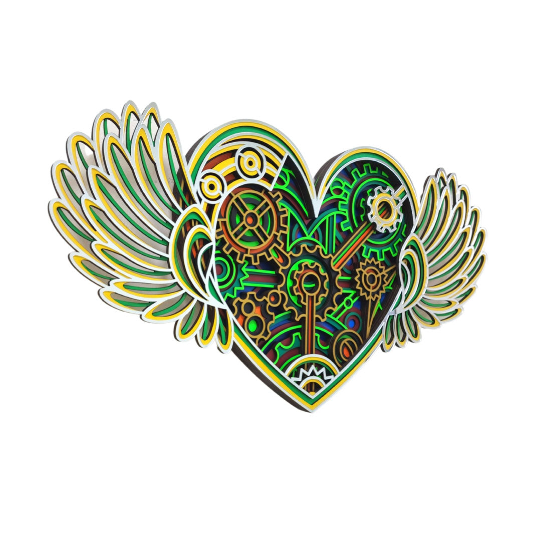3D Gear Heart With Wings Mandala Art Wall Decor - CNUS000245