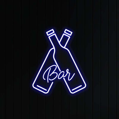 Beer Bottles With Bar Neon Sign | Blue