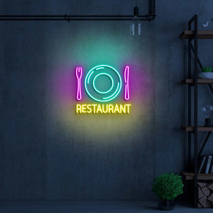 Cutlery & Dish Restaurant Neon Sign - Multicolor