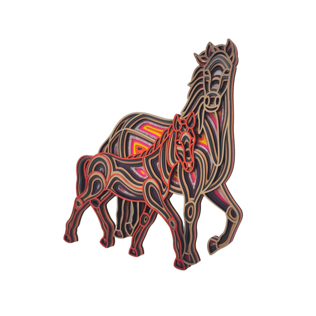 3D Horse And Foal Walking Mandala Art - CNUS000247